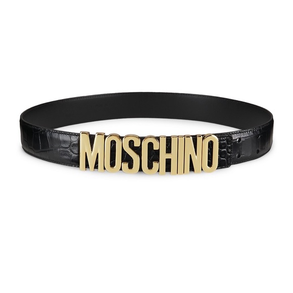 Moschino Logo Buckle Croc-Embossed Leather Belt Size 38 XS 2/4 - Picture 2 of 9